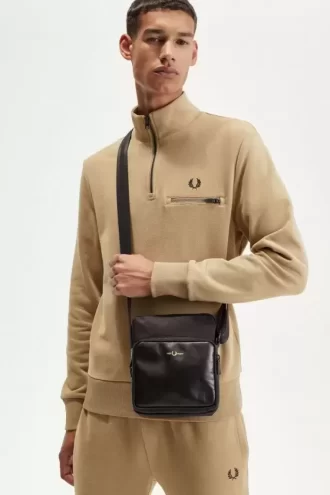 Bolsos laterales de piel y sarga de nailon para hombre