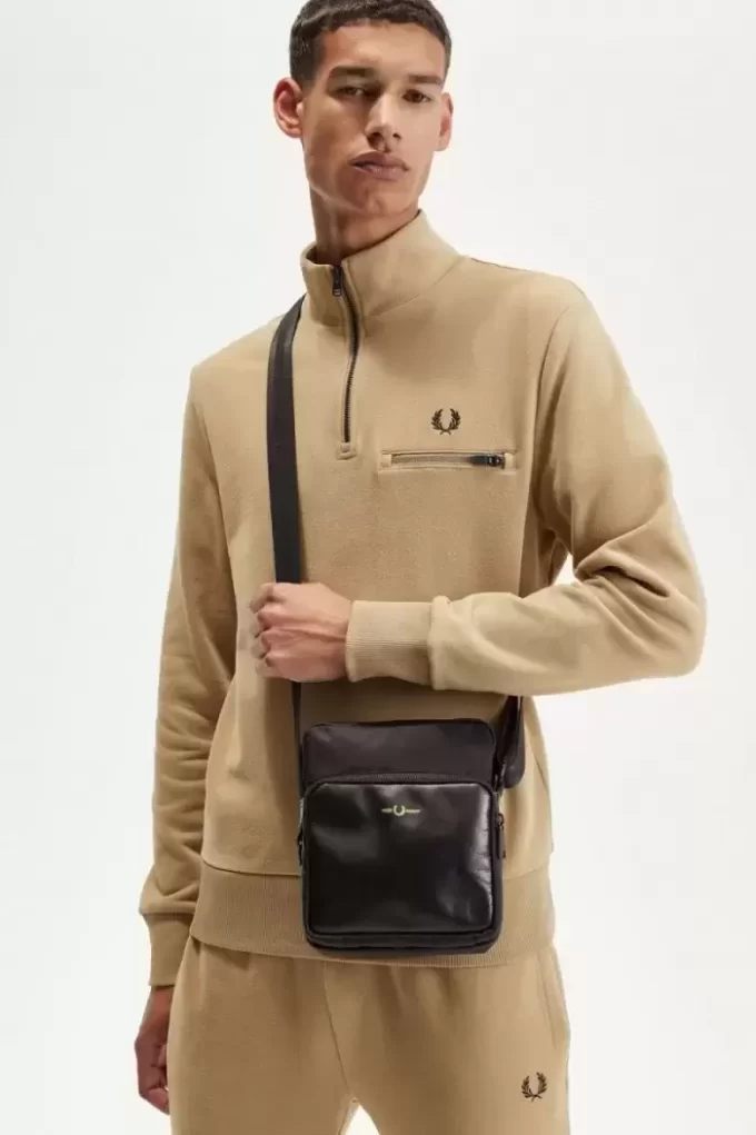 Bolsos laterales de piel y sarga de nailon para hombre