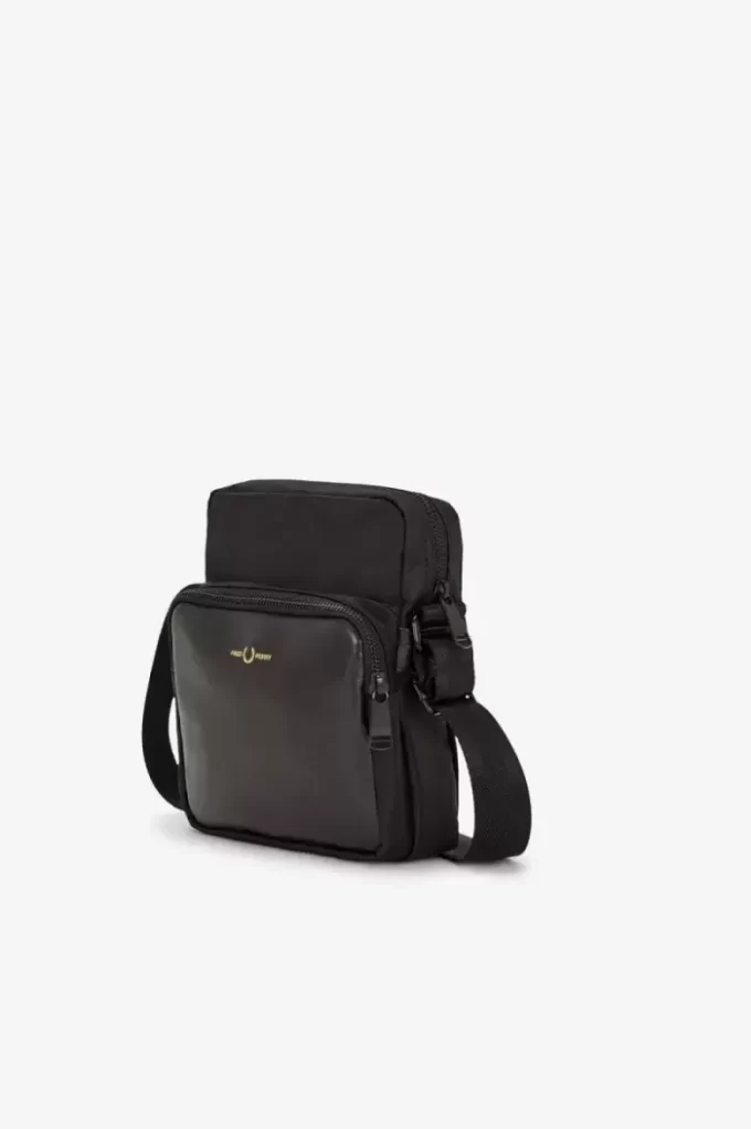 Bolsos laterales de piel y sarga de nailon para hombre