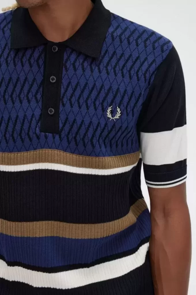 Camisa de punto con paneles de rombos para hombre