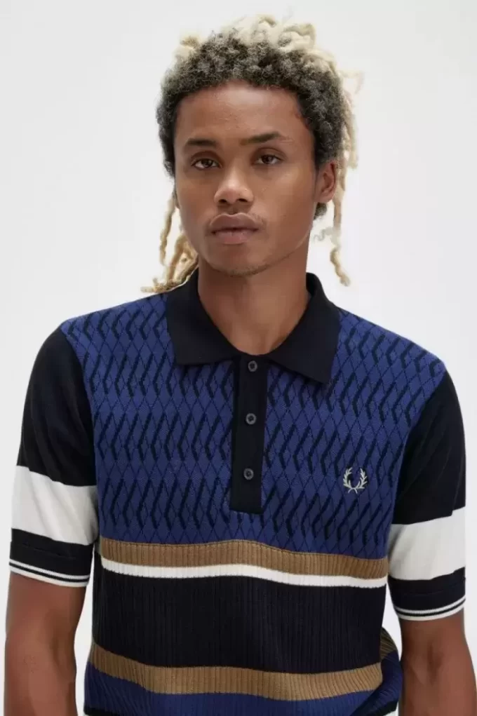 Camisa de punto con paneles de rombos para hombre