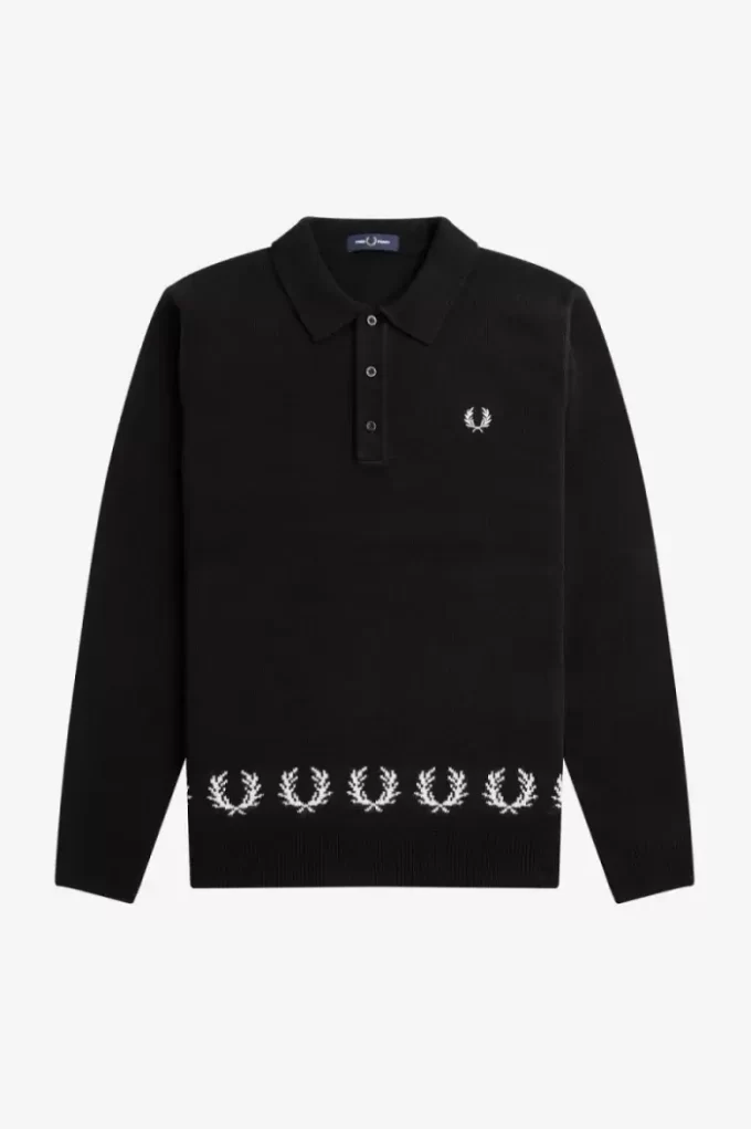 Camisa de punto para hombre con ribete de corona de laurel
