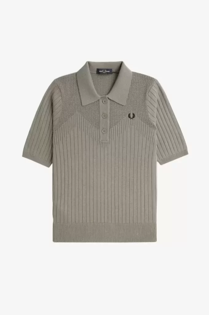 Camisa de punto para mujer con detalle de pointelle Camisa de punto para mujer con detalle de pointelle