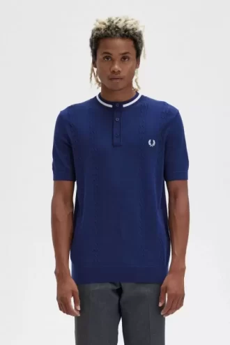 Camisa Henley de punto trenzado para hombre Camisa Henley de punto trenzado para hombre