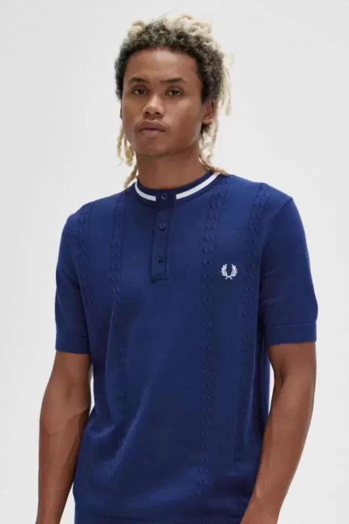 Camisa Henley de punto trenzado para hombre