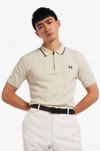 Camisas de punto con cuello con cremallera y detalle de cable