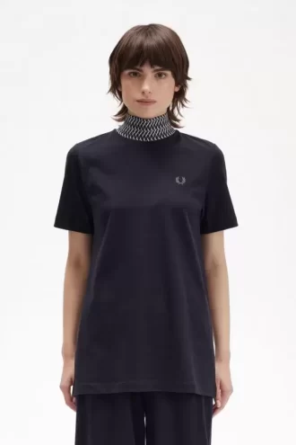 Camiseta de cuello alto con ribete de jacquard para mujer