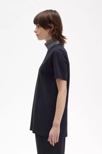 Camiseta de cuello alto con ribete de jacquard para mujer