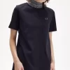 Camiseta de cuello alto con ribete de jacquard para mujer Camiseta de cuello alto con ribete de jacquard para mujer