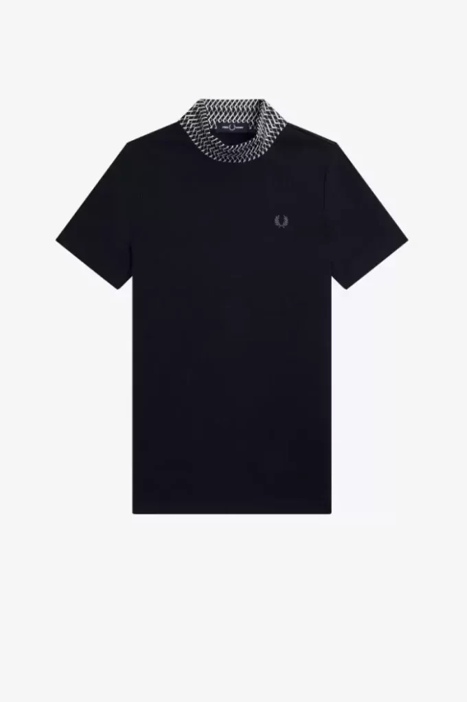 Camiseta de cuello alto con ribete de jacquard para mujer Camiseta de cuello alto con ribete de jacquard para mujer