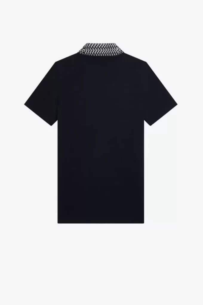 Camiseta de cuello alto con ribete de jacquard para mujer Camiseta de cuello alto con ribete de jacquard para mujer