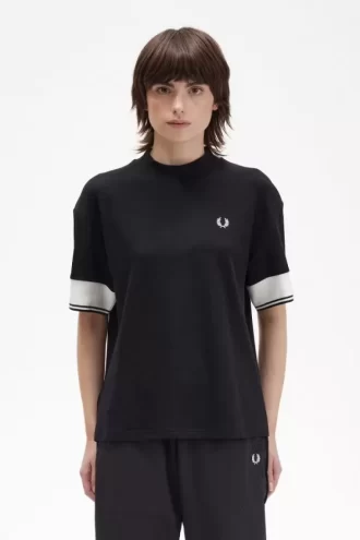 Camiseta de piqué con puños con ribete para mujer