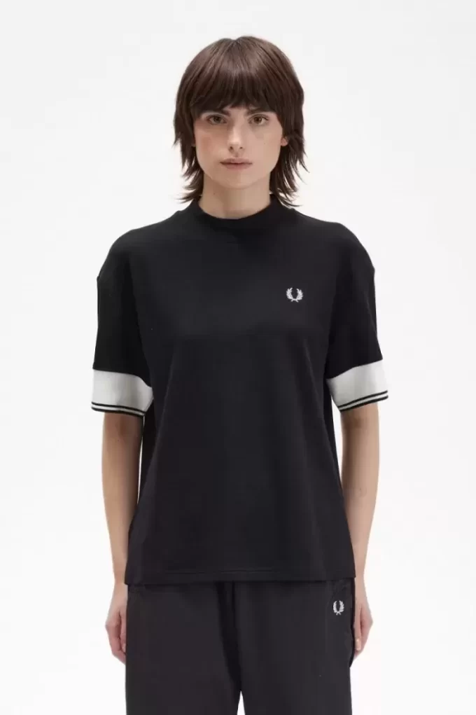 Camiseta de piqué con puños con ribete para mujer