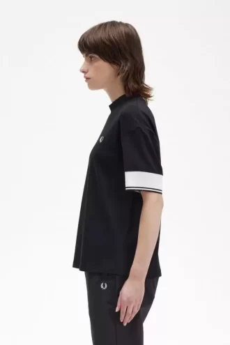 Camiseta de piqué con puños con ribete para mujer