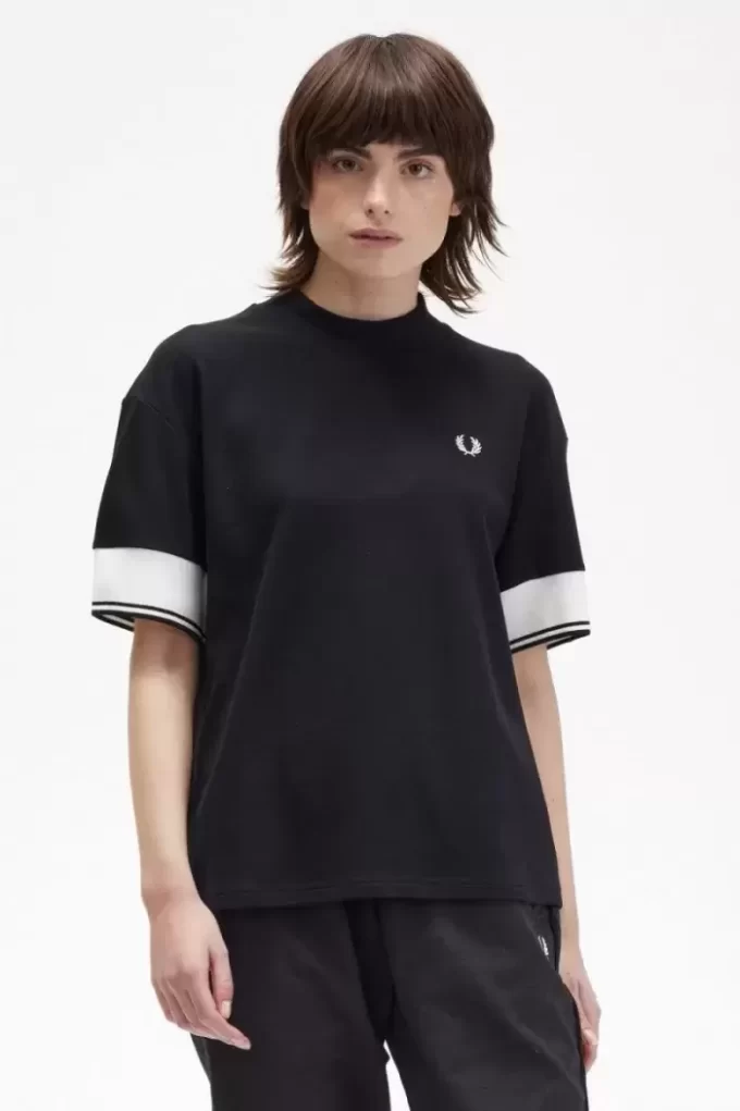 Camiseta de piqué con puños con ribete para mujer