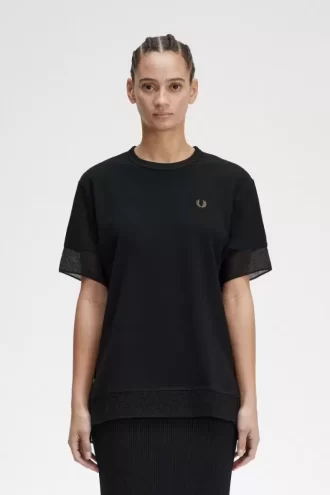 Camiseta de piqué con ribete transparente para mujer