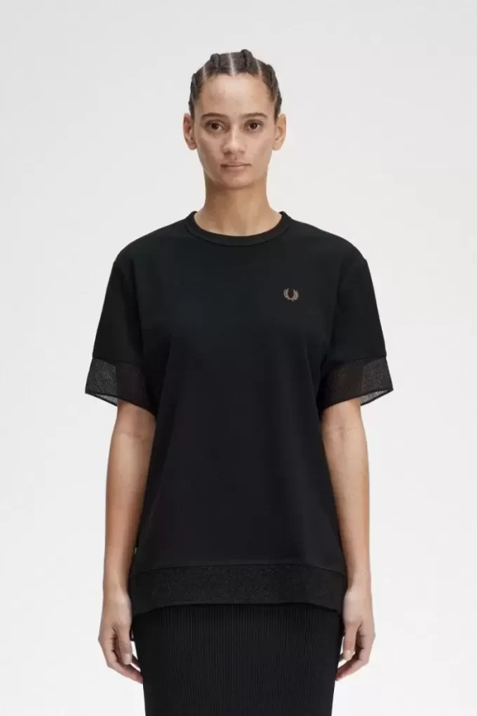 Camiseta de piqué con ribete transparente para mujer