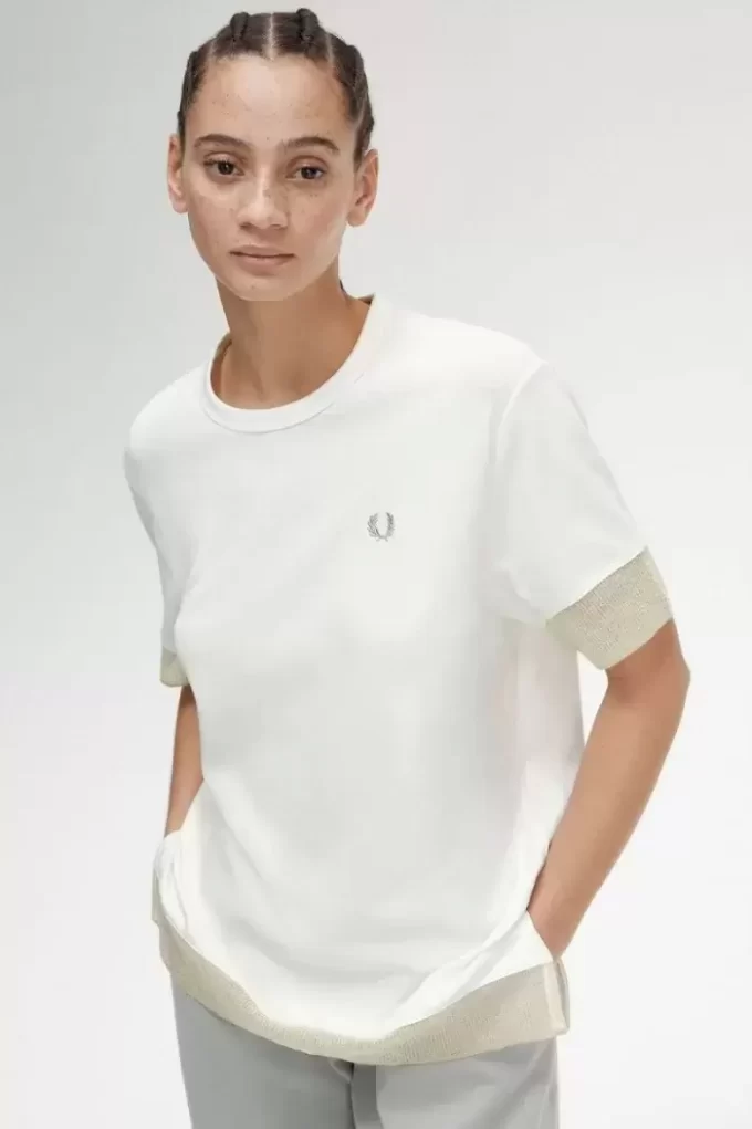 Camiseta de piqué con ribete transparente para mujer