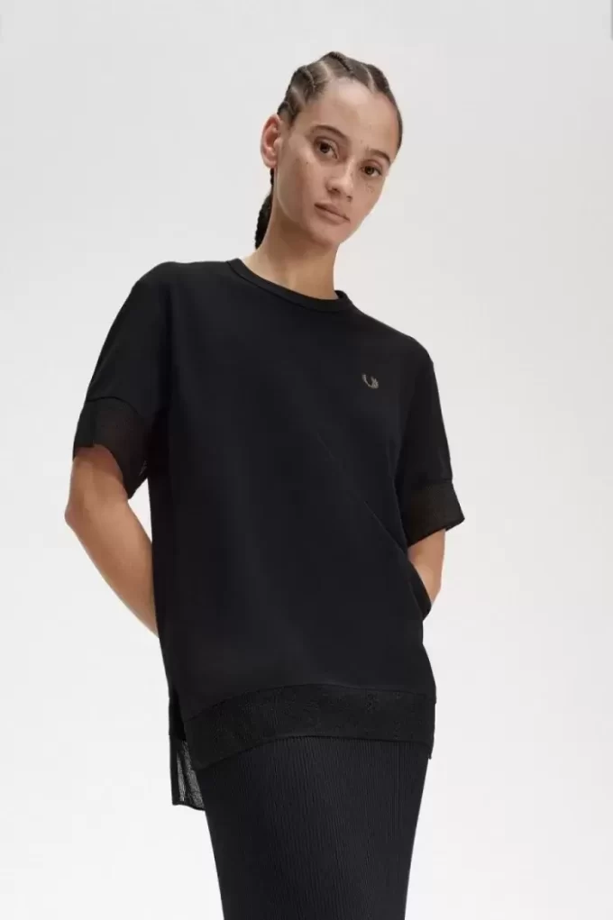 Camiseta de piqué con ribete transparente para mujer