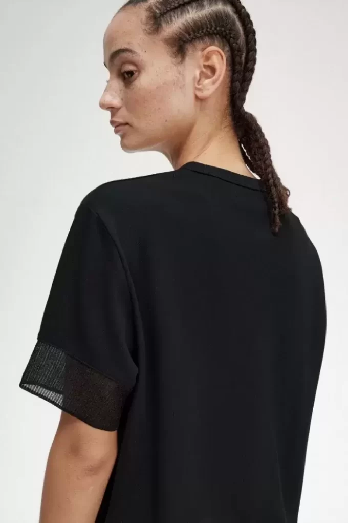 Camiseta de piqué con ribete transparente para mujer