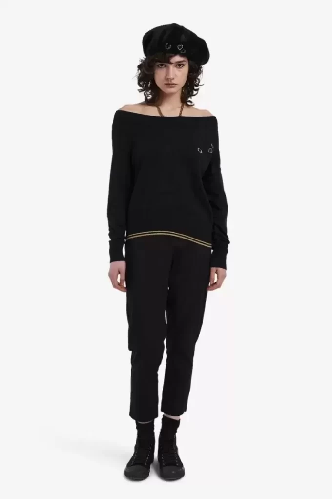 Camiseta de punto con hombros descubiertos para mujer Camiseta de punto con hombros descubiertos para mujer