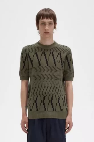 Camiseta de punto con panel de rombos para hombre Camiseta de punto con panel de rombos para hombre