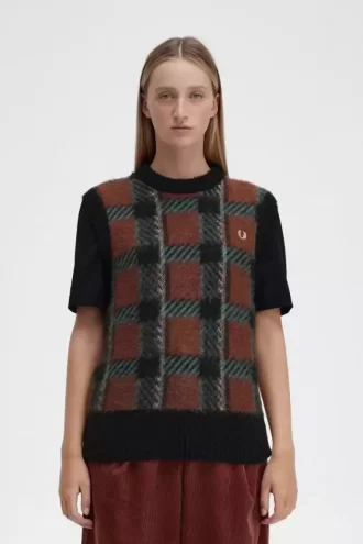 Camisetas de tirantes de punto para mujer con cuadros escoceses Glitch Camisetas de tirantes de punto para mujer con cuadros escoceses Glitch