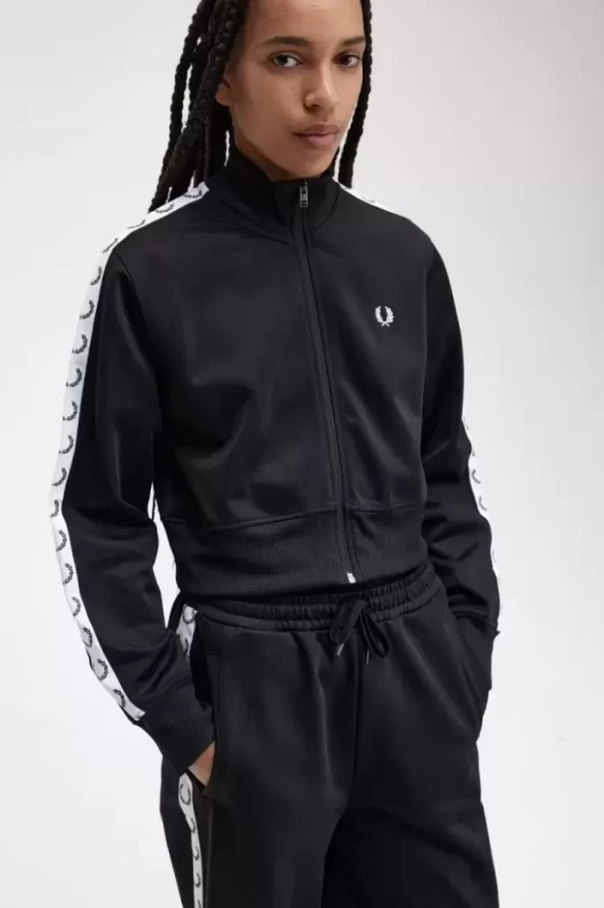 Chaquetas de chándal cortas con cinta para mujer Chaquetas de chándal cortas con cinta para mujer