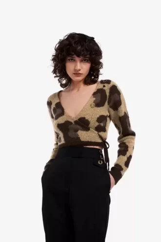 Cárdigan cruzado de leopardo para mujer