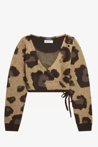 Cárdigan cruzado de leopardo para mujer