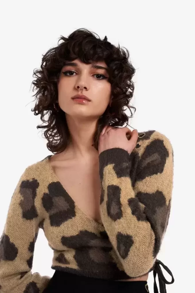 Cárdigan cruzado de leopardo para mujer