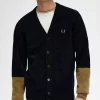 Cárdigan de chenilla con bloques de color para hombre Cárdigan de chenilla con bloques de color para hombre