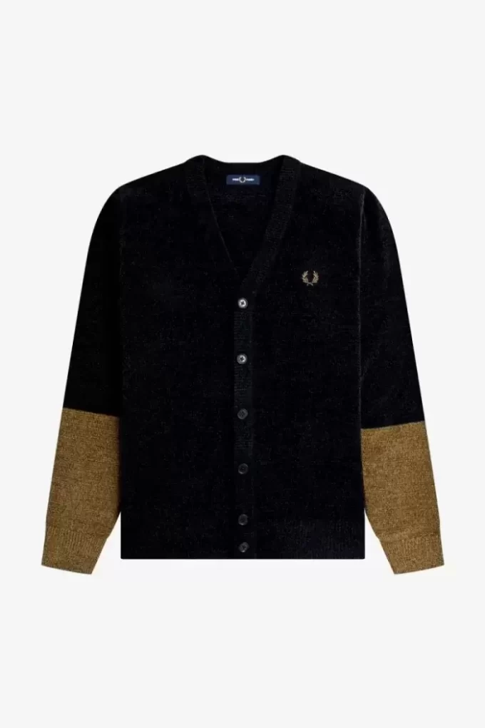 Cárdigan de chenilla con bloques de color para hombre Cárdigan de chenilla con bloques de color para hombre