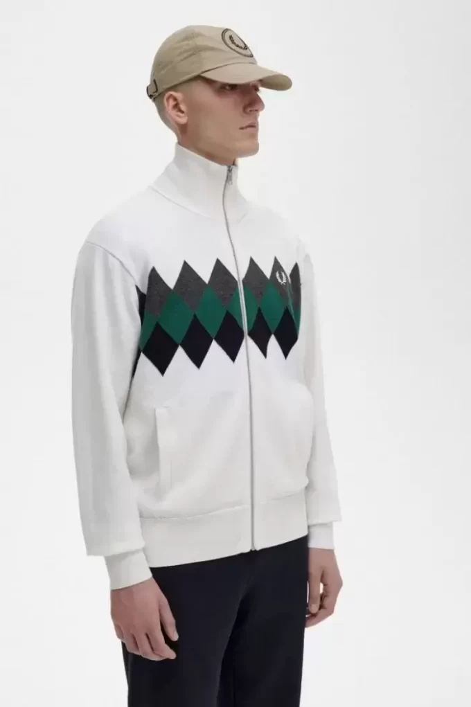 Cárdigan de hombre con intarsia de diamantes Cárdigan de hombre con intarsia de diamantes
