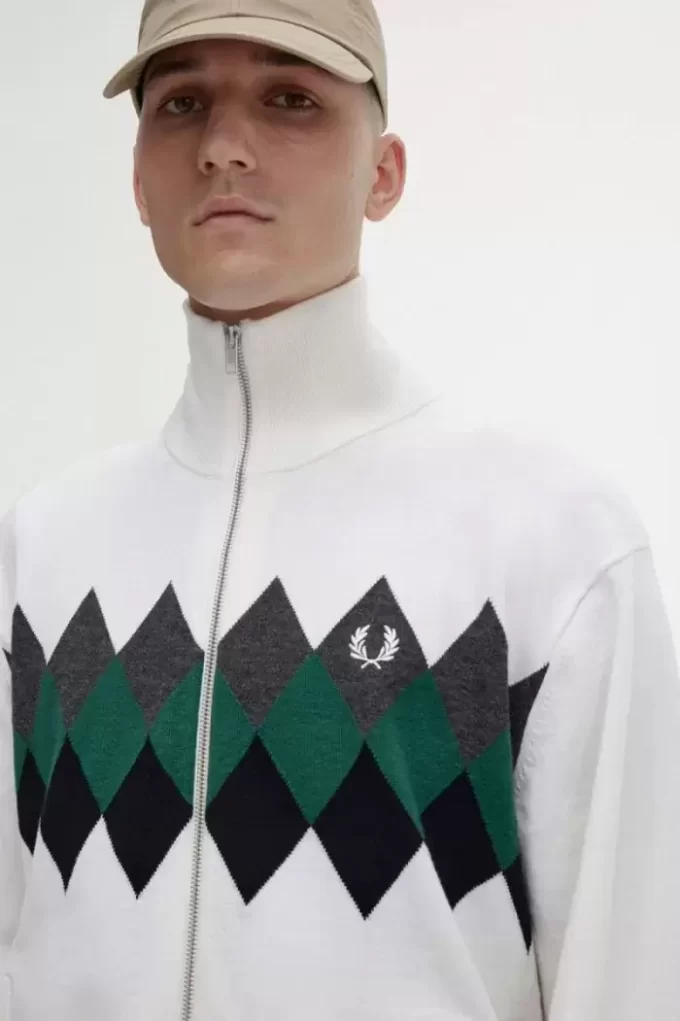 Cárdigan de hombre con intarsia de diamantes Cárdigan de hombre con intarsia de diamantes