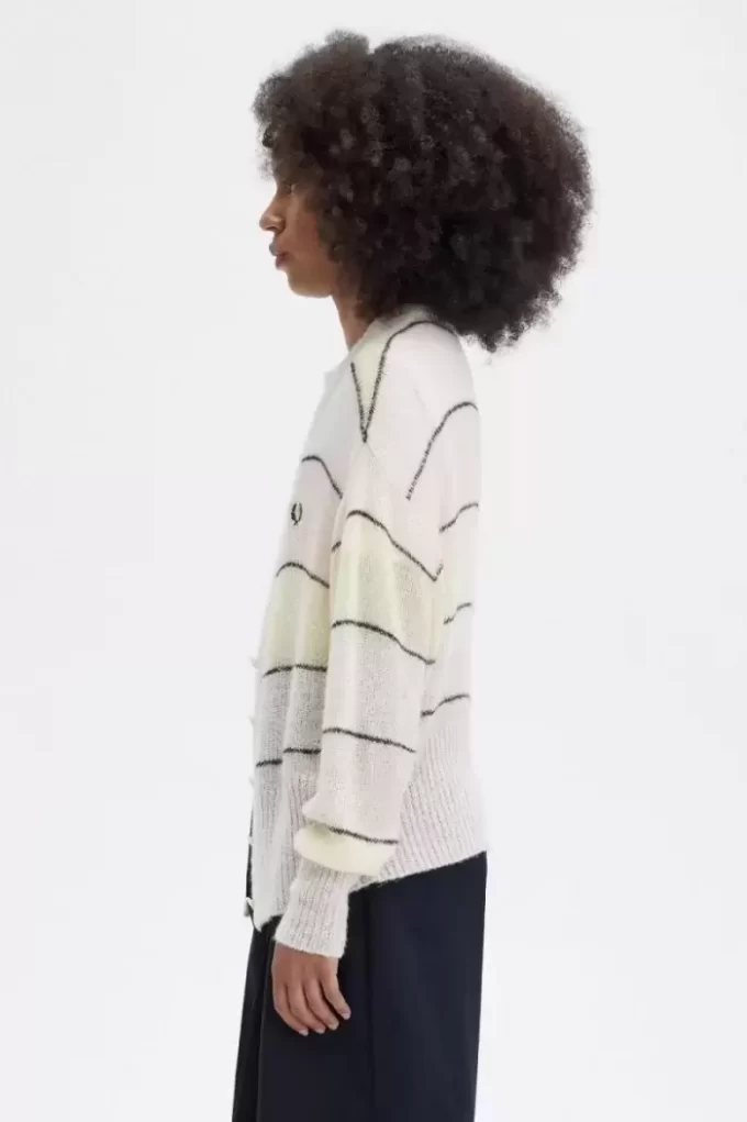 Cárdigan de punto abierto a rayas para mujer