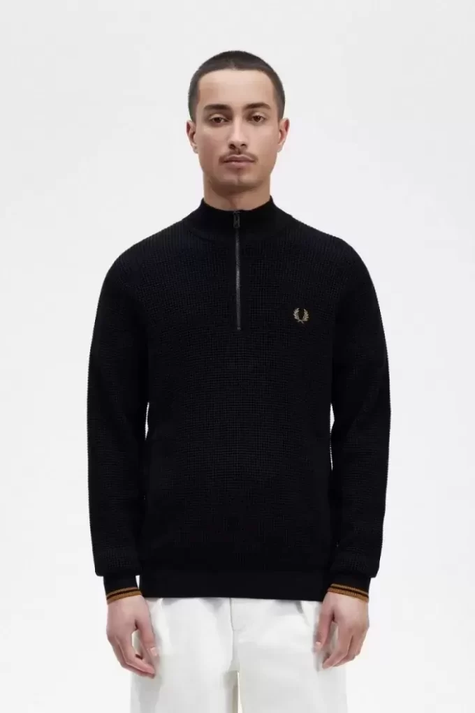 Jersey de hombre con media cremallera y punto gofre Jersey de hombre con media cremallera y punto gofre