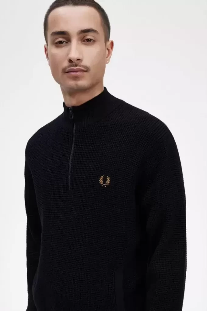 Jersey de hombre con media cremallera y punto gofre Jersey de hombre con media cremallera y punto gofre