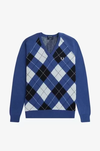 Jersey de lana de cordero con cuello en V y rombos para hombre