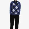 Jersey de lana de cordero con cuello en V y rombos para hombre Jersey de lana de cordero con cuello en V y rombos para hombre
