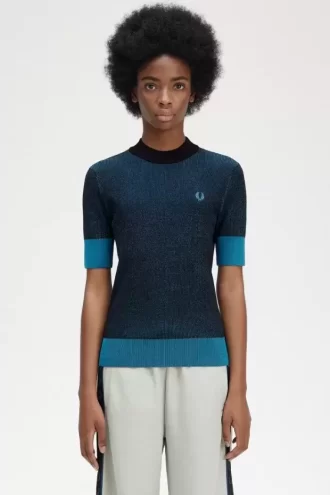 Jersey de manga corta con canalé en contraste para mujer