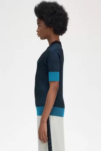 Jersey de manga corta con canalé en contraste para mujer