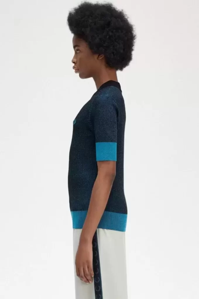 Jersey de manga corta con canalé en contraste para mujer
