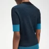 Jersey de manga corta con canalé en contraste para mujer