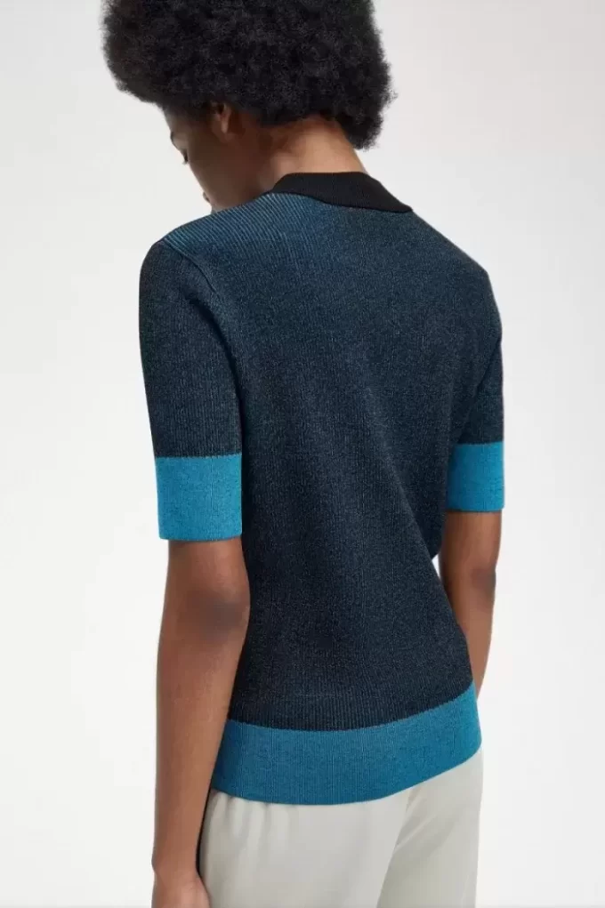 Jersey de manga corta con canalé en contraste para mujer