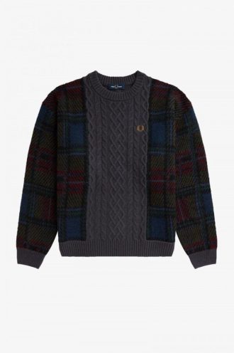 Jersey de punto con cable y paneles de tartán