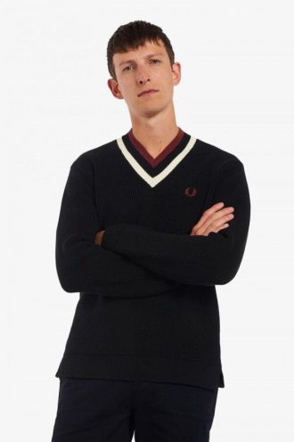 Jersey de punto con cuello en V a rayas