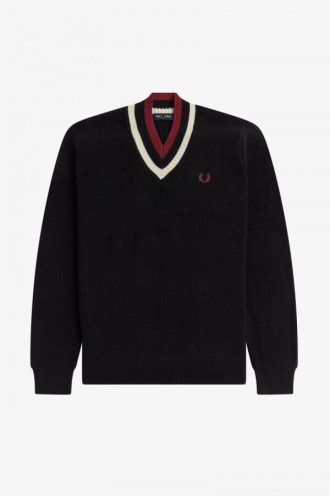 Jersey de punto con cuello en V a rayas