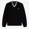 Jersey de punto con cuello en V y ribete abstracto