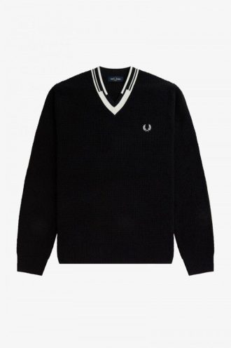 Jersey de punto con cuello en V y ribete abstracto